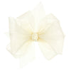 Wee Ones Girls' Organza Double Hair Bow On A Weestay Clip With Satin Knot Center, Medium, Ecru
