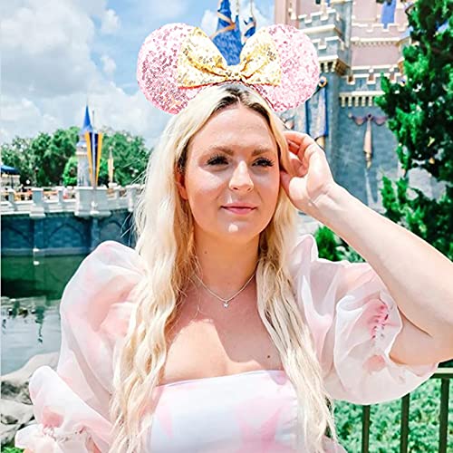 Rcraje Mouse Ears Bow Headbands, Mice Sequin Ears Headbands For Kids Girls Women, Glitter Party Princess Decoration Cosplay Birt