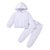 Happy Town Toddler Fall Outfits For Girl Boy Long Sleeve Hoodie Top And Long Sweatpants Set Toddler Sweatsuit (Solid Color-White