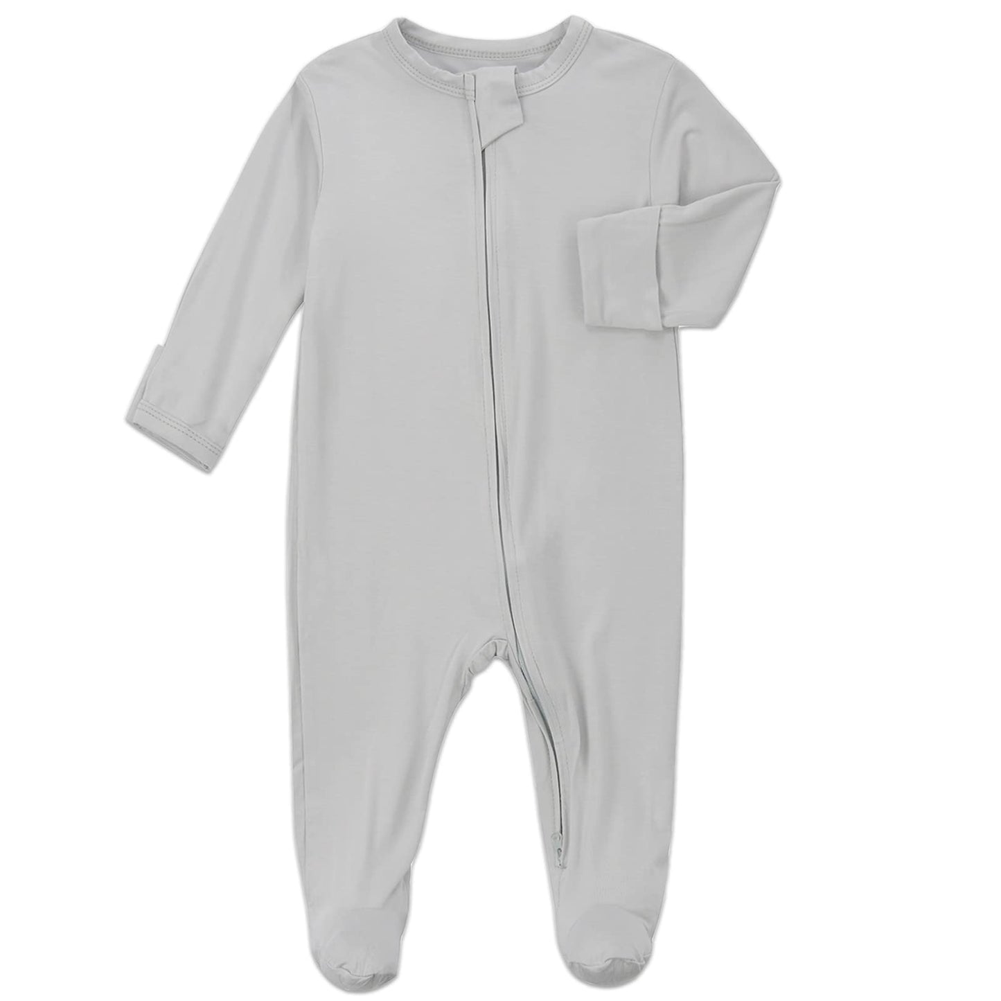 Aablexema Baby Footie Pajamas Zipper - Rayon From Bamboo Infant Footed Pjs With Mittens Sleepwear Jammies(Light Grey & Black Gre