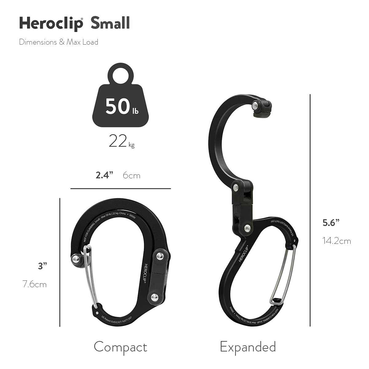 Gear Aid Heroclip Carabiner Clip And Hook (Small) For Purse, Stroller, And Backpack, Black & Red