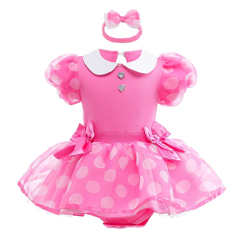 NEWEPIE Minnie Princess Costume for Baby Girls Halloween Outifts Christmas Birthday Romper Tutu Dress w/Headband Hot Pink