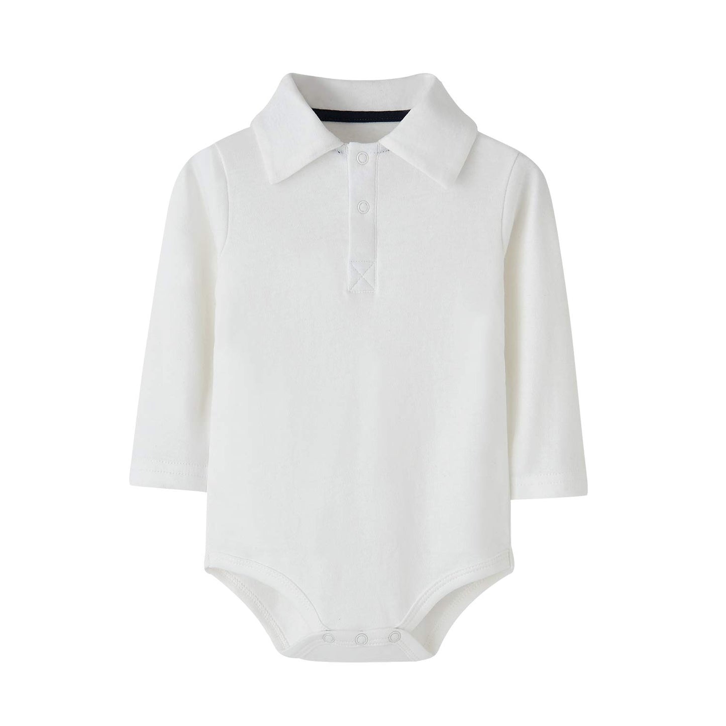 Teach Leanbh Infant Baby Polo Bodysuit Cotton Long Sleeve Pure Color Shirt 3-24 Months (18 Months, White)