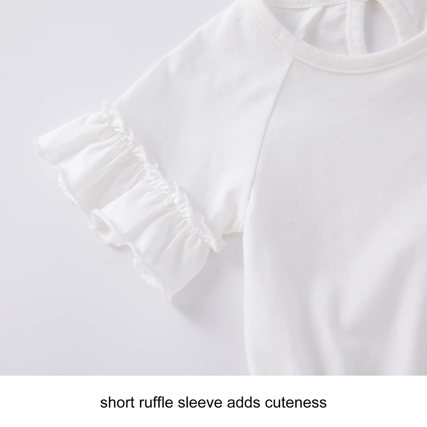 Pureborn Baby Girl Ruffle Bell Sleeve Bodysuit Organic Cotton Short Sleeve Bodysuits 9-12 Months White