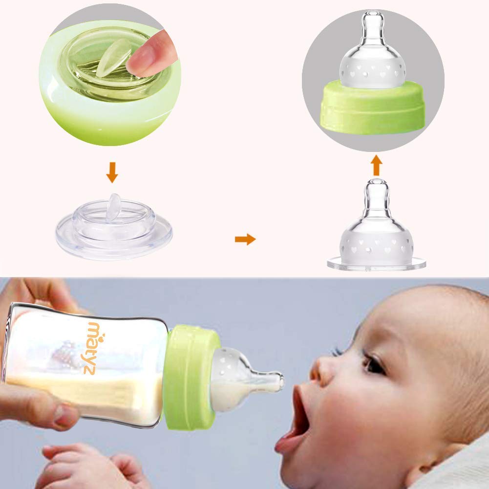 Matyz Glass Breastmilk Storage Bottles, 6 Pack, 8 Oz, Compatible With Spectra Medela Breast Pump - Freezer Safe Storage Bottles