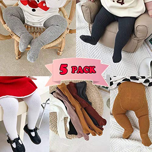 Cecorc Baby Tights - Thick Toddlers Girl Leggings- Cable Knit Cotton Stockings (0-12 Months, 5 Pack (Black+White+Grey+Lightpink+