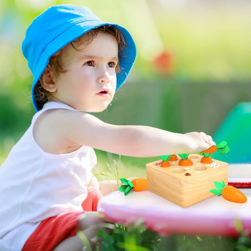 Montessoritoys for 1 Year Old, Wooden Toys Developmental Shape Sorting & Matching Puzzle Carrots Harvest Game, Birthday Gifts fo