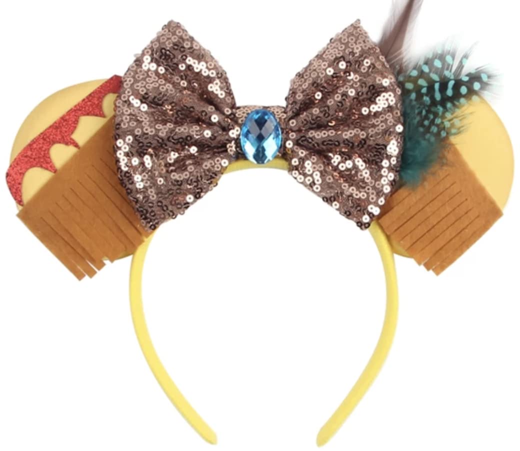 Clgift Minnie Ears, Bohemian, Iridescent, Silver Gold Blue, Rainbow Sparkle, Classic Red Sequin (Pocahontas, Red, Minnie Ears, A