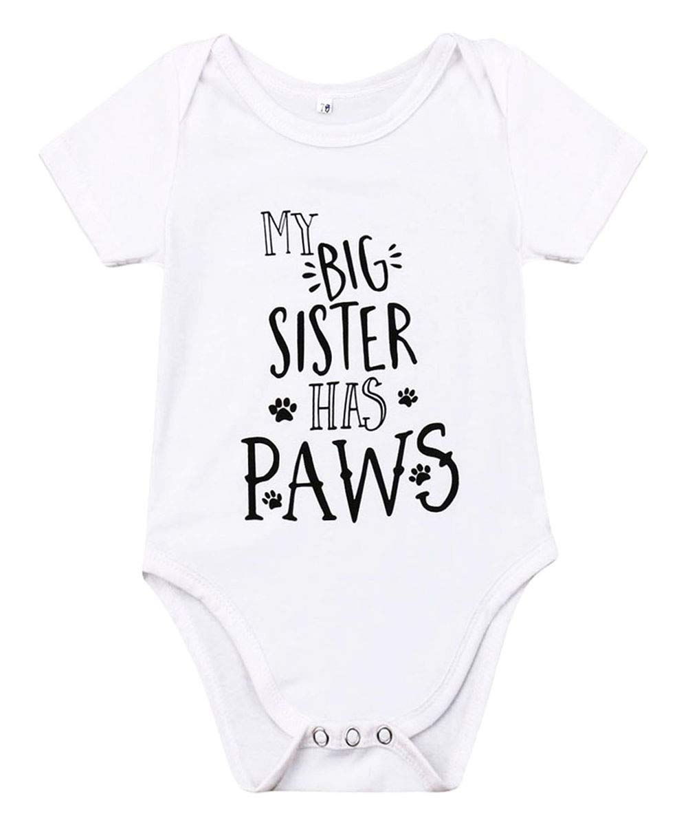 Mainesaka Newborn Baby Got My Mind On My Mommy Paws Funny Bodysuits Rompers Outfits Grey White 0-18M (Z-My Big Sister Has Paws,