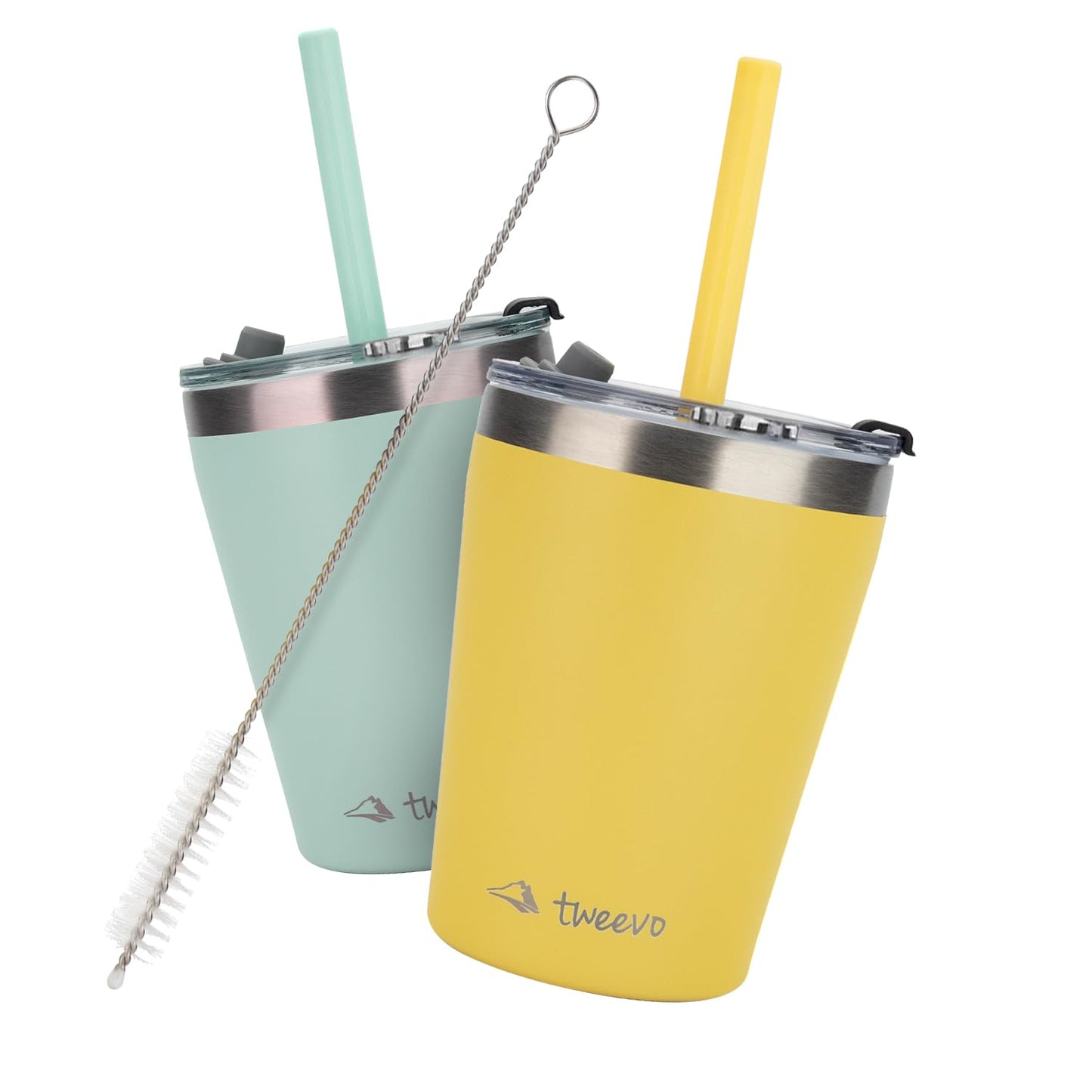 tweevo Sippy Cups For Toddlers 1-3 - Toddler Cups w/Screw Lids - Stainless Steel Kids Cups With Straws and Lids - 2 Pack (Yellow