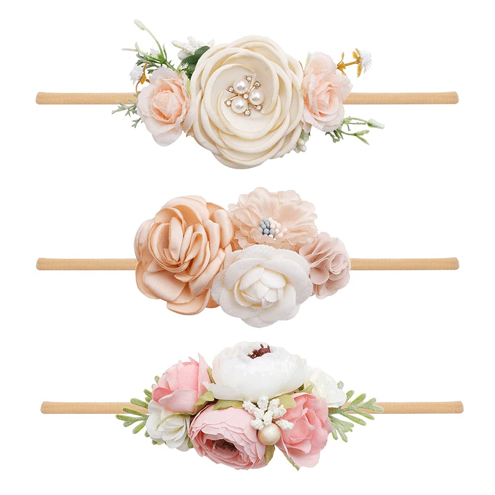 Bfnaagirl Baby Girl Headbands Nylon Flower Elastic Hairbands 3Pcs Hair Accessories Gift For Newborn Infant Toddlers