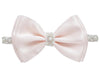0-12 Newborn Baby Baptism Pearl Headband With Bow In White Christening Headband With Satin Bow, Pearl Rhinestone Band (Light Pin