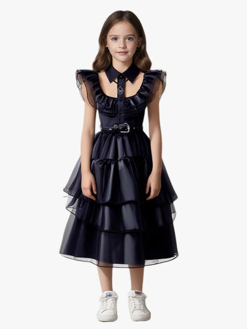 Yuegoo Black Costume Dress For Girls Halloween Costumes Cosplay Party Dress With Accessories 3-12Y (Black, 9-10 Years)