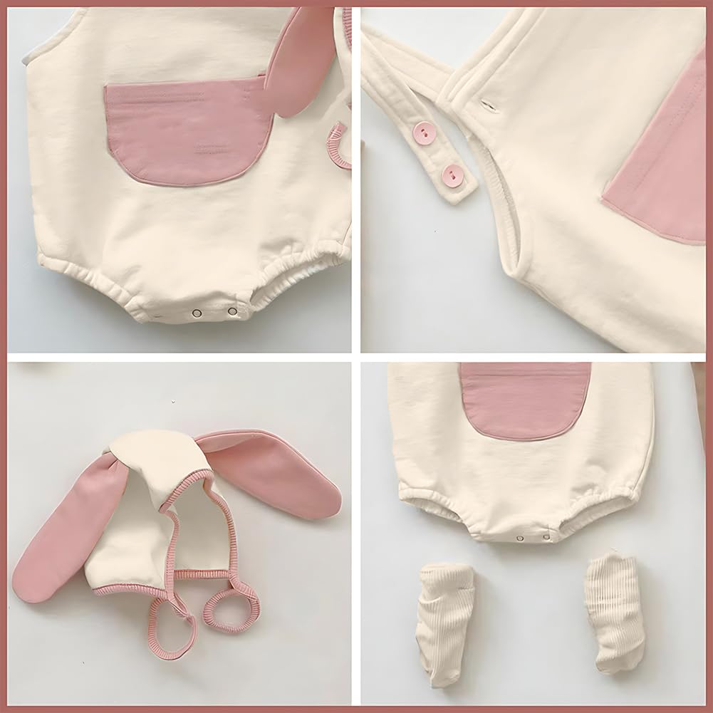Agqt Baby Girls 1St Easter Outfit Set Halloween Bunny Costume One Piece Romper Overalls With Rabbit Ear Hat Size 12-18 Months(80
