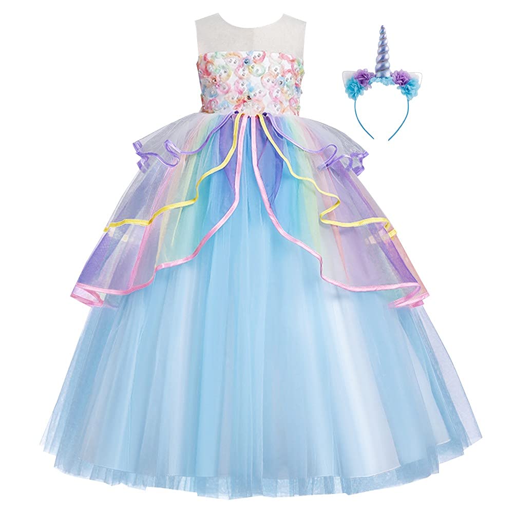 MYRISAM Unicorn Costume Princess Birthday Pageant Party Halloween Cosplay Christmas Long Maxi Tulle Fancy Dress Up Outfits Blue