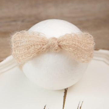 Zeroest Baby Photography Props Bow Headband Newborn Boy Girl Photo Shoot Outfits Infant Crochet Knitted Mohair Headdress (Beige)