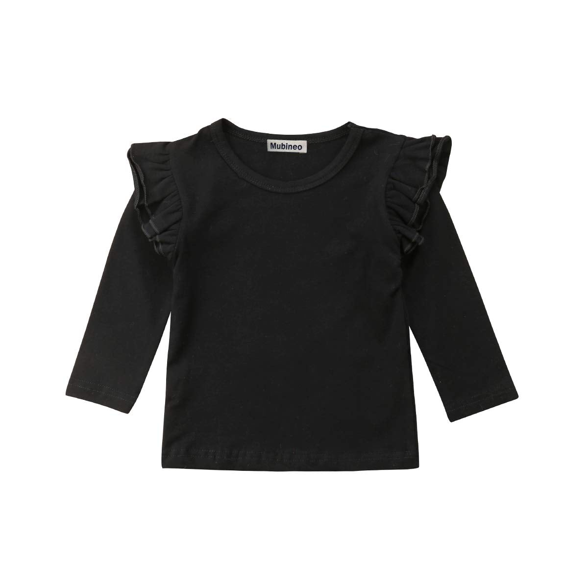Mubineo Toddler Baby Girl Basic Plain Ruffle Sleeve Cotton T Shirts Tops Tee Clothes (Black(Long Sleeve), 1-2T)