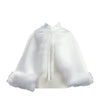 Girl'S White Satin Communion Cape With Marabou (Feather) Trims - Size M (7-10)