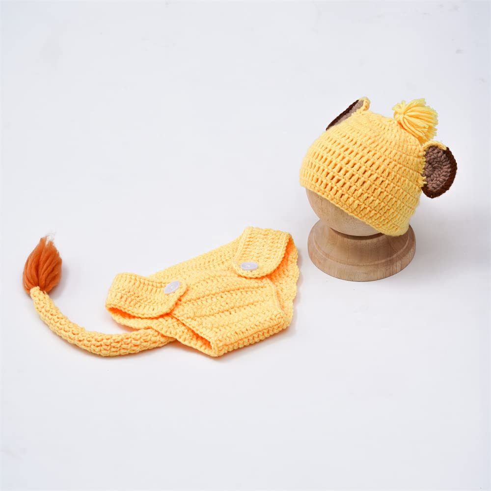 Newborn Baby Photo Shoot Props Girl Boy Crochet Knit Hat Costume Stripe Hat Pants Overalls Photography Props (Yellow)