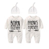 Ysculbutol Baby Twins Bodysuit With Hat Born Together Friend Forever Baby Boy Clothes Toddler Girl Clothes Baby Shower (White Bf