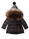 Mallimoda Baby Boys Girls Down Jacket Toddler Winter Warm Puffer Down Coat Cotton Hooded Fur Snowsuit Black 1-2 Years