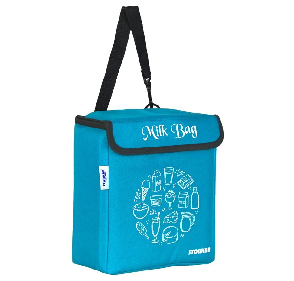 Stonkar Milk Bag For Door | Insulated And Thermal Bag | Cold Storage For Milk, Groceries And Perishables Items | 10 Inches (Sky