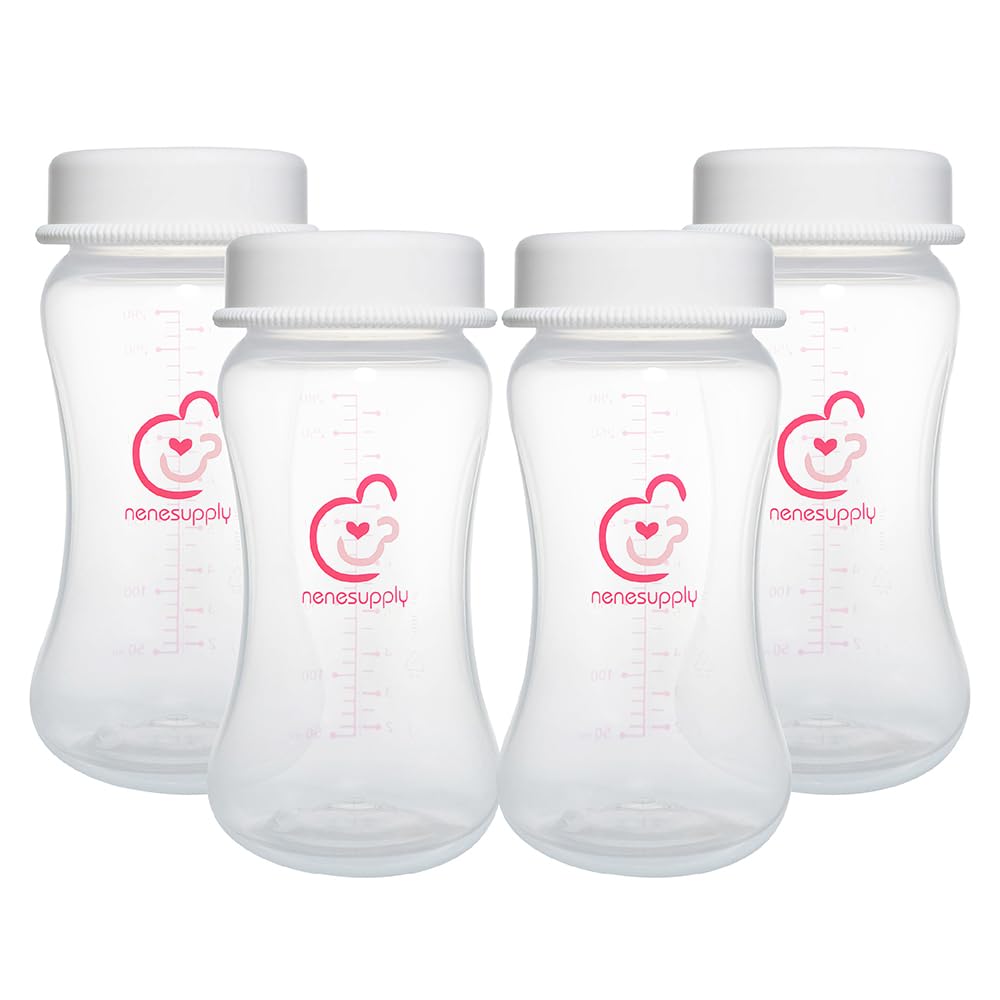 Nenesupply 9oz 4 Count Wide Neck Mouth Breastmilk Storage Bottle Breast Pump Bottles Use for Pumping with Spectra S1 S2 9 Plus B