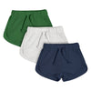 Teach Leanbh Baby Boys Girls 3 Pack Athletic Shorts Cotton Soild Color With Drawstring (6-12 Months, Green/Grey/Navy)