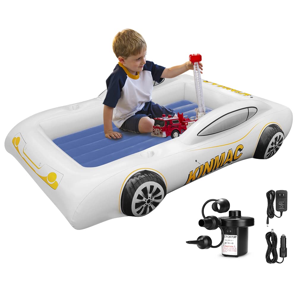 Inflatable Toddler Travel Bed- Portable Travel Toddler Air Bed for Kids Camping Air Mattress Racecar Toddler Bed with Sides Blow