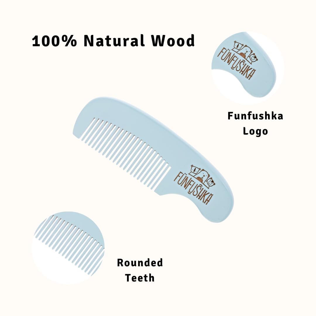 Funfushka Wooden Baby Hair Brush And Comb Set For Newborns - Baby Soft Goat Bristle & Comb For Gentle Scalp Care - Perfect Regis