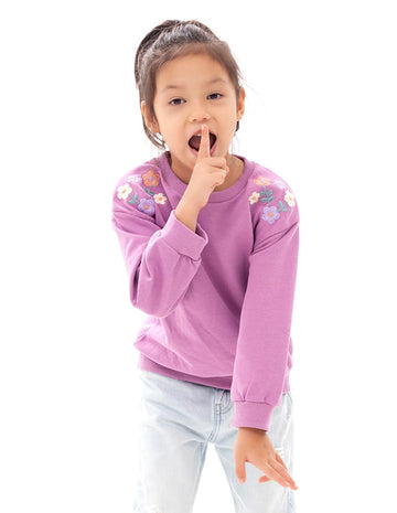 Biniduckling Toddler Crew Neck Sweatshirt Girls 3T Floral Purple