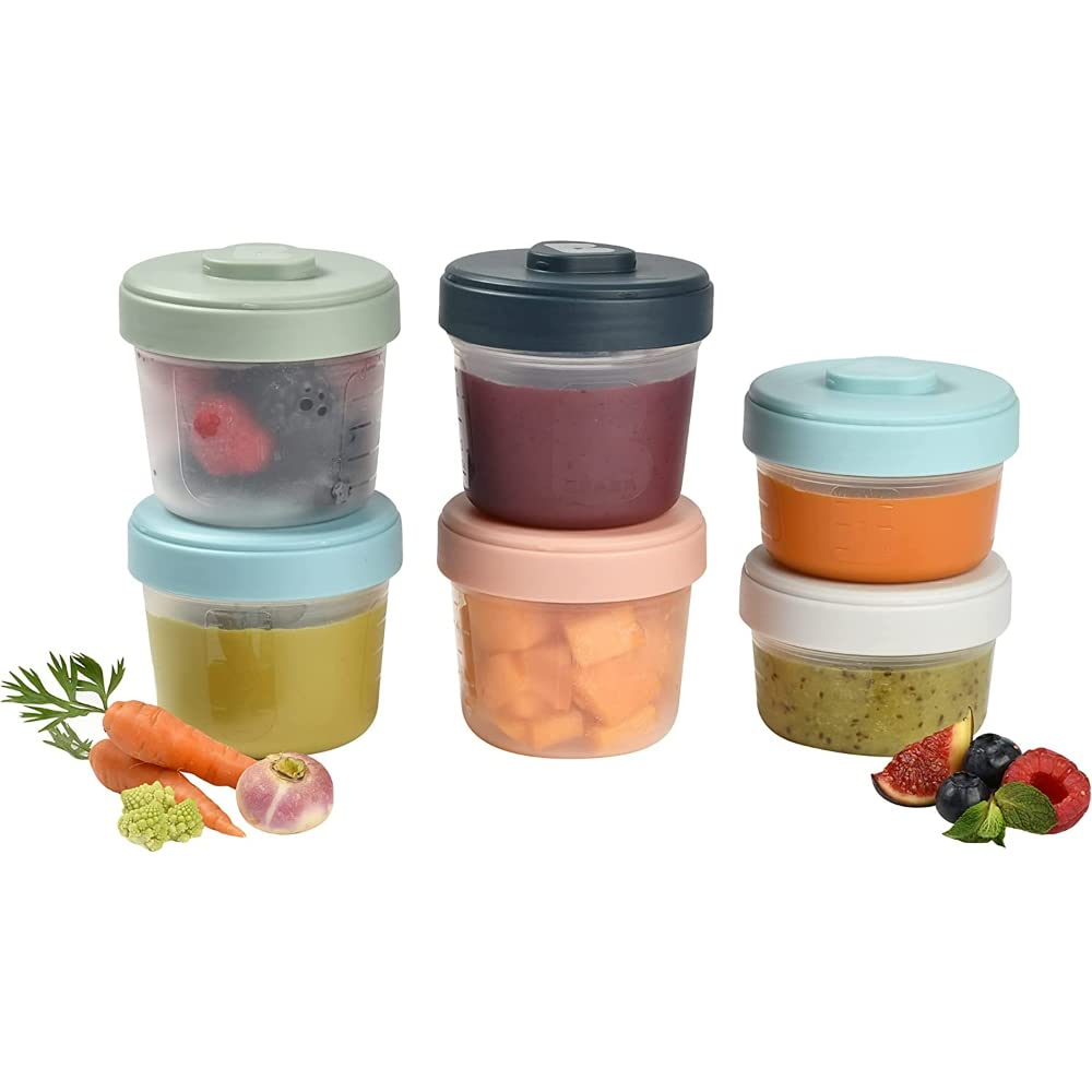 Beaba Starter Food Storage Set - Airtight Interlocking Stackable Containers For Baby & Toddler Meals With Graduation Scale, Leak