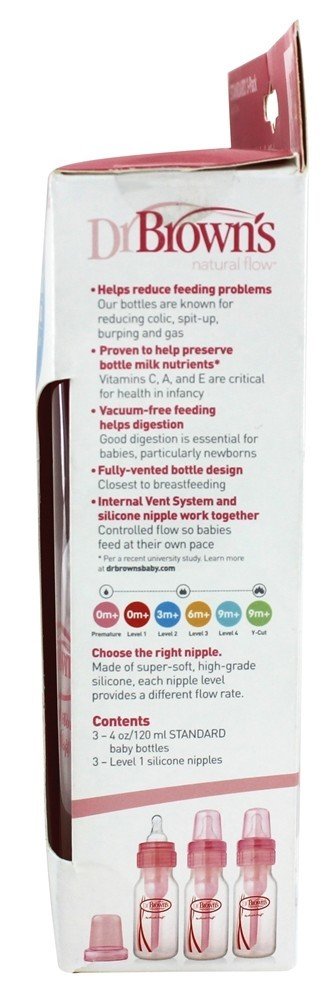 Dr. Brown'S Baby Bottle, 4 Ounce, 3-Count - Pink