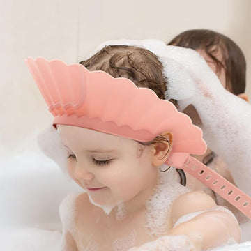 Baby Shower Cap Shield, Pink Bathing Cap Bath Hat Bathing Safe Silicone Protection, Soft Adjustable Visor Hat For Protector Head