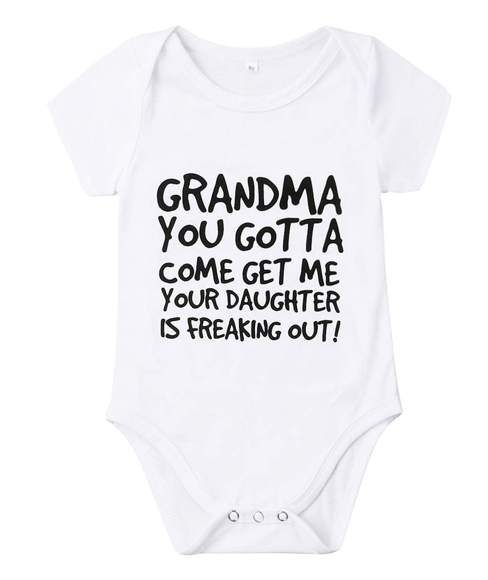 Newborn Baby Got My Mind On My Mommy Paws Funny Bodysuits Rompers Outfits Grey White 0-18M (R-Grandma You Gotta Come, 0-3M)