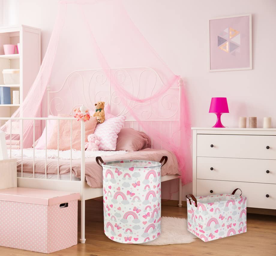 Ddbasket Pink Basket Rainbow Storage Basket Baby Girl Basket Cute Toy Organizer Bin Box Gift Basket Empty Rectangular Rainbow Be