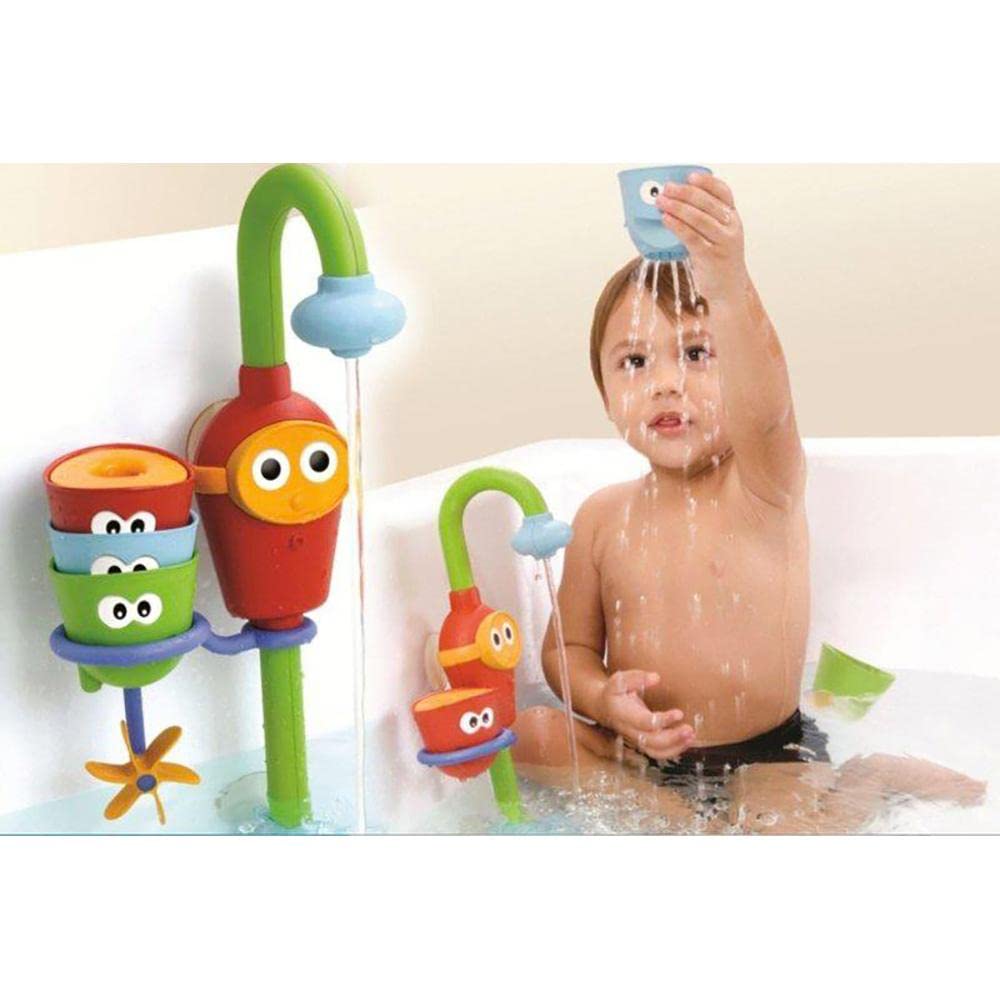 Yookidoo Toddler and Baby Bath Toy (Ages 1-3): Flow N Fill Spout-3 Stackable Play Cups - Battery Operated Moveable Hose Toy and