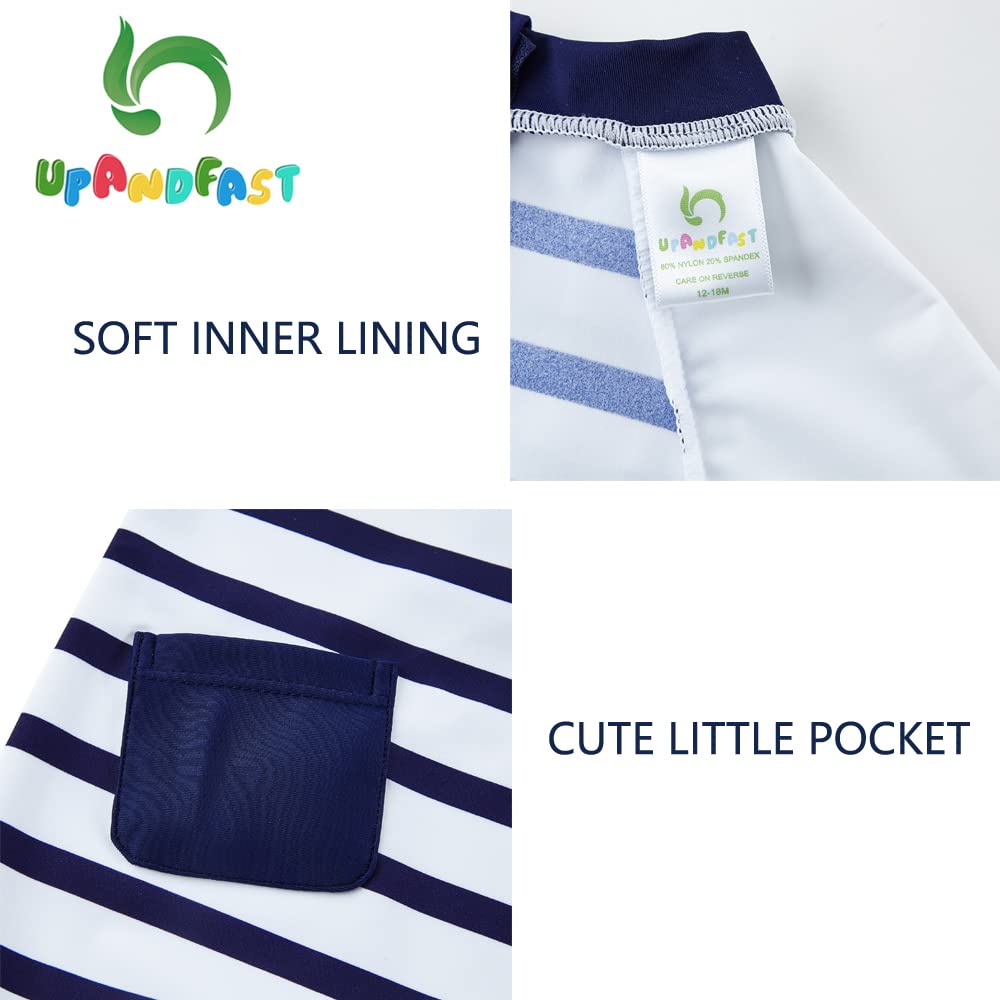 Upandfast Baby/Toddler One Piece Zip Sunsuits With Sun Hat Upf 50+ Sun Protection Infant Beach Swimsuit (White, 3-6 Months)