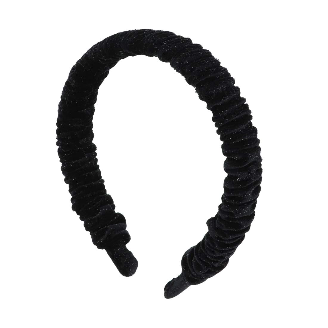DaCee Designs Accessories 1 Inch Scrunched Velvet Sparkle Headband for Girls - Black Silver