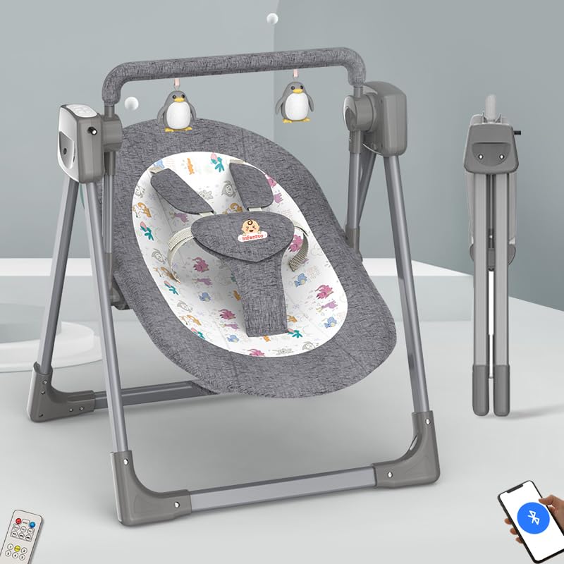 Infantso Automatic Baby Swing With 5 Point Safety Harness, Adjustable Swing For Baby 02 Years With Bluetooth & Remote Control,