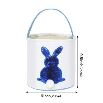 Cootato 2 Pack Easter Bunny Basket Bags For Kids, Sequin Rabbit Pattern Egg Basket Hunt Bags Personalized Canvas Cotton Bucket W