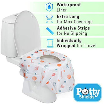 Disposable Toilet Seat Covers For Kids & Adults, 20 Pack - Extra Large, Waterproof, Portable, Individually Wrapped - Blue/Sports