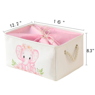 Inough Nursery Baby Elephant Basket Large Baby Basket For Shower Gift Pink Elephant Baby Girl Gift Bag Collapsible Gift Basket E
