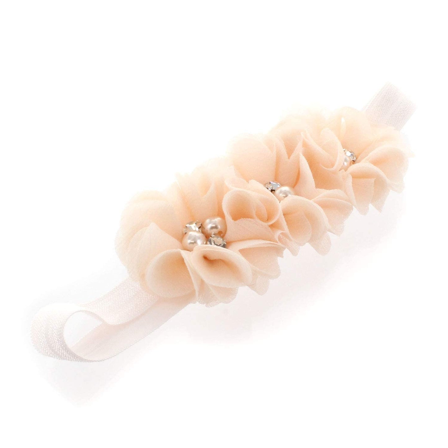 My Lello Girls Flower Headbands Toddler Fabric Beaded Trio Stretchy Elastic Pair (Dusty Rose/Vanilla Cream)