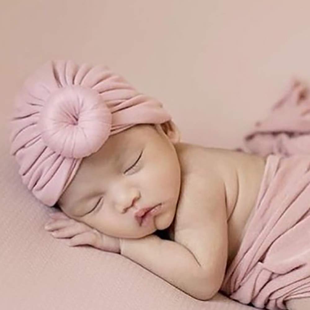 Insowni 8 Pack Solid Ball Donut Nursery Hospital Turban Hat Cap Beanie Bonnet For Baby Girls Toddlers Newborns Infants