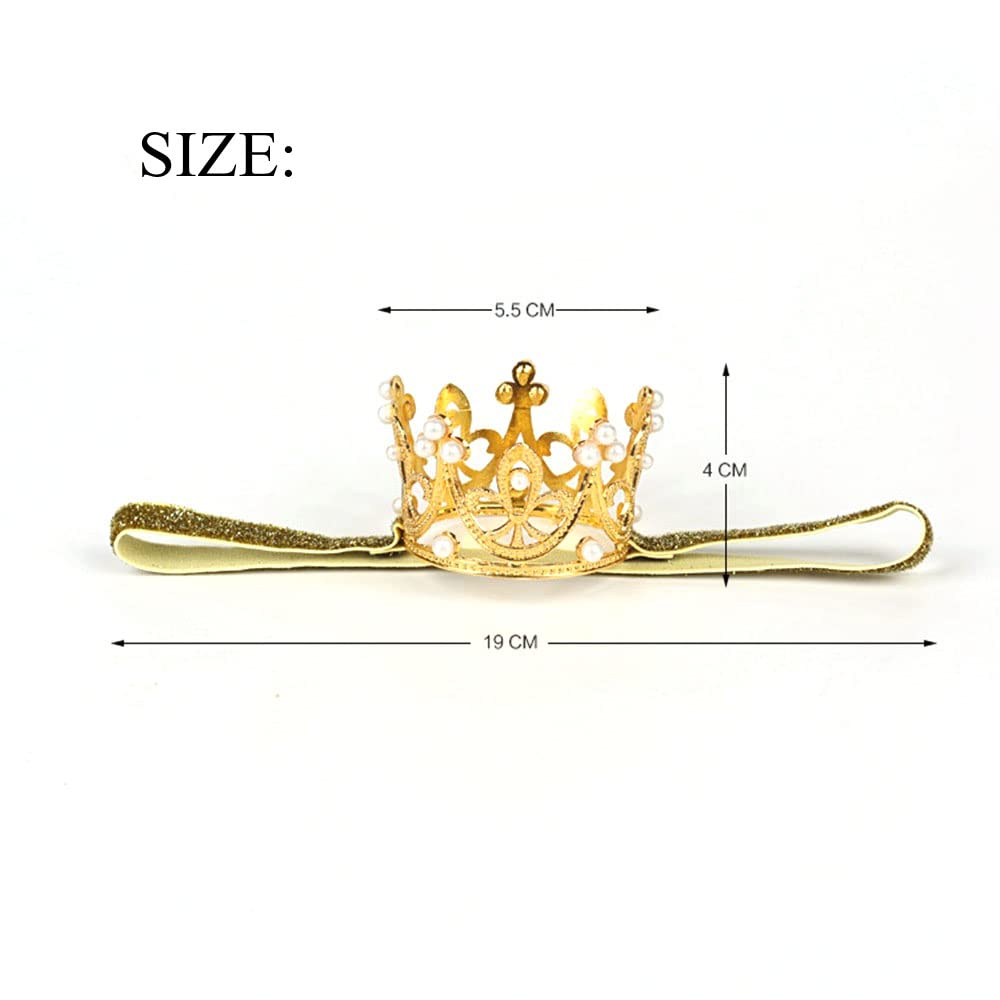 Nishine 2 Pieces Baby Girls Crown Headband Princess Tiara Headdress Set Toddler Elastic Head Band (Gold)