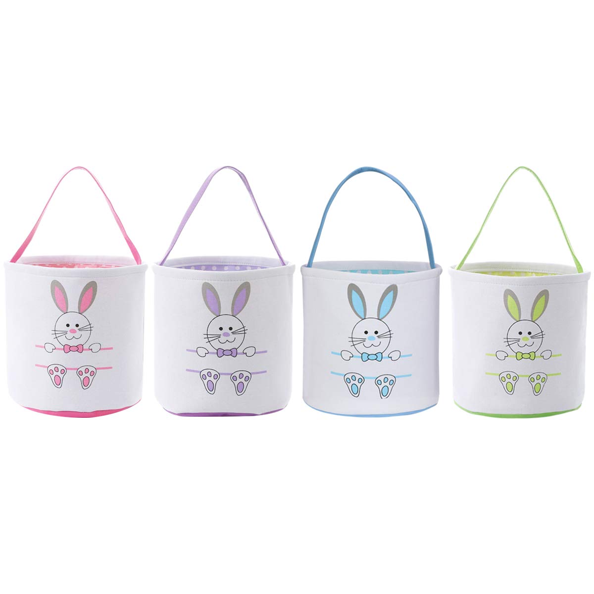 4 Pack Easter Bunny Basket Bags Easter Gift Bucket Rabbit Ear Tote Bag for Egg Hunts Candy and Gifts Storage(Bag 04)