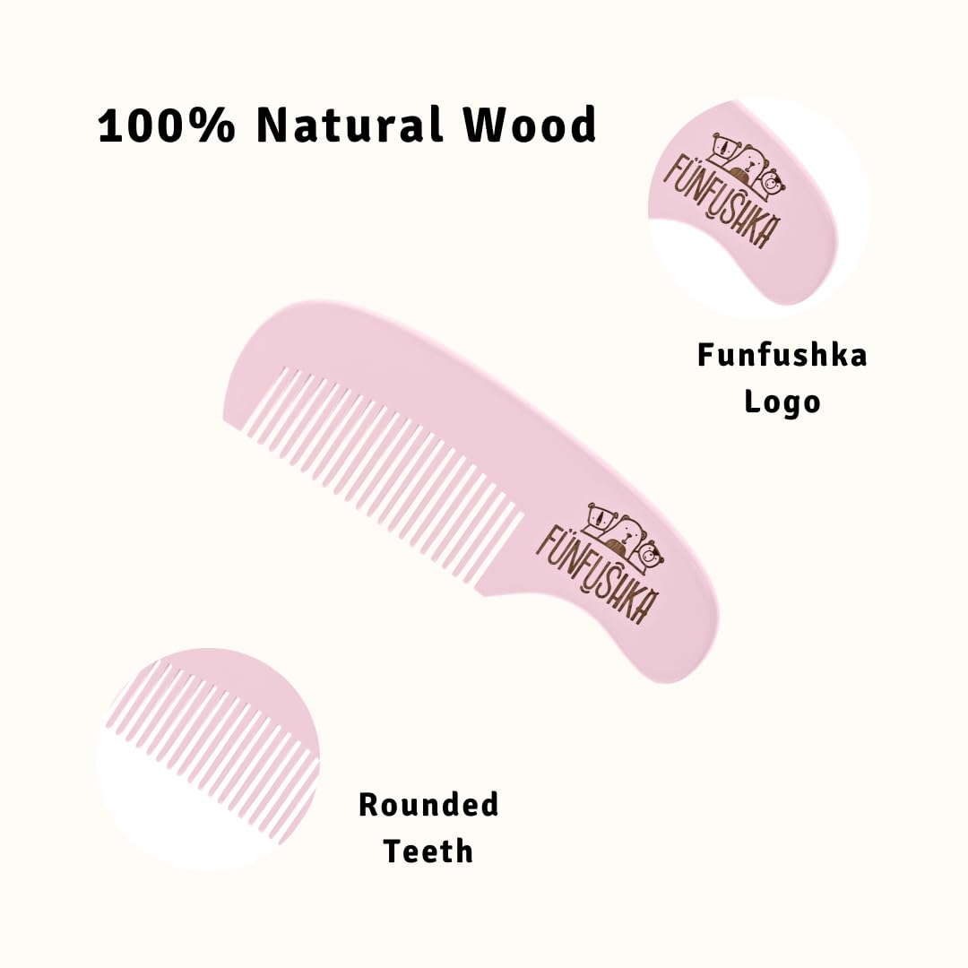 Funfushka Wooden Baby Hair Brush And Comb Set For Newborns - Soft Bristle And Comb For Gentle Scalp Care - Perfect Baby Registry