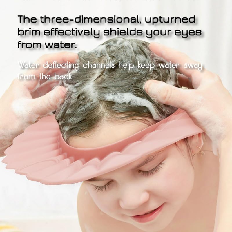 Baby Shower Cap Shield, Pink Bathing Cap Bath Hat Bathing Safe Silicone Protection, Soft Adjustable Visor Hat For Protector Head