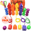 Skoolzy Jumbo Lacing Beads 40 Piece Set - 5 Pack - Autism Fine Motor Skills Montessori Toys - 36 String Beads, 4 Strings, Travel